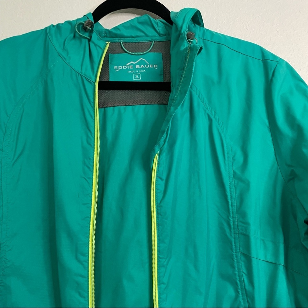 Eddie Bauer mens Teal Windbreaker Jacket with Yellow Accents XL lightweight - Picture 2 of 7